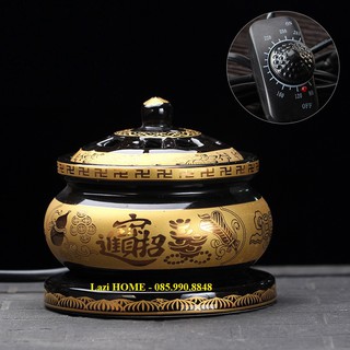 Lư đốt trầm hương, lư đốt trầm bằng điện có hẹn giờ chỉnh nhiệt - Chất liệu gốm sứ cao cấp