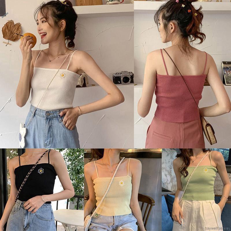 [Baywellfashion]Áo Hai Dây Dệt Kim Thêu Hoa Xinh Xắn Cho Nữ | BigBuy360 - bigbuy360.vn