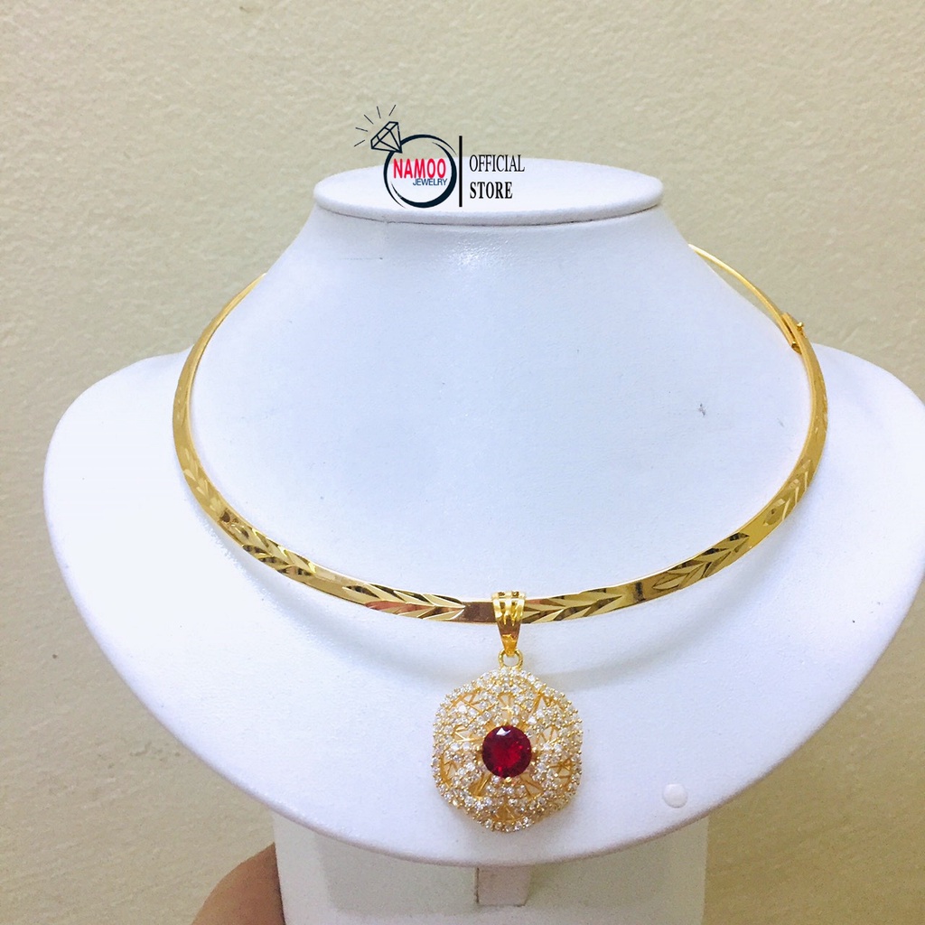Kiềng Cổ Nữ Mạ Vàng Bản Hoa Lớn Namoo Jewelry