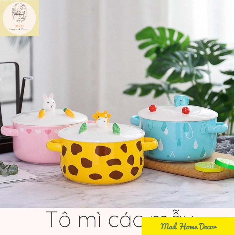 [9 Mẫu cực đẹp] Bộ sưu tập tô sứ ăn mì, Bát ăn dặm 800ml Có Nắp Đậy Hình Thú