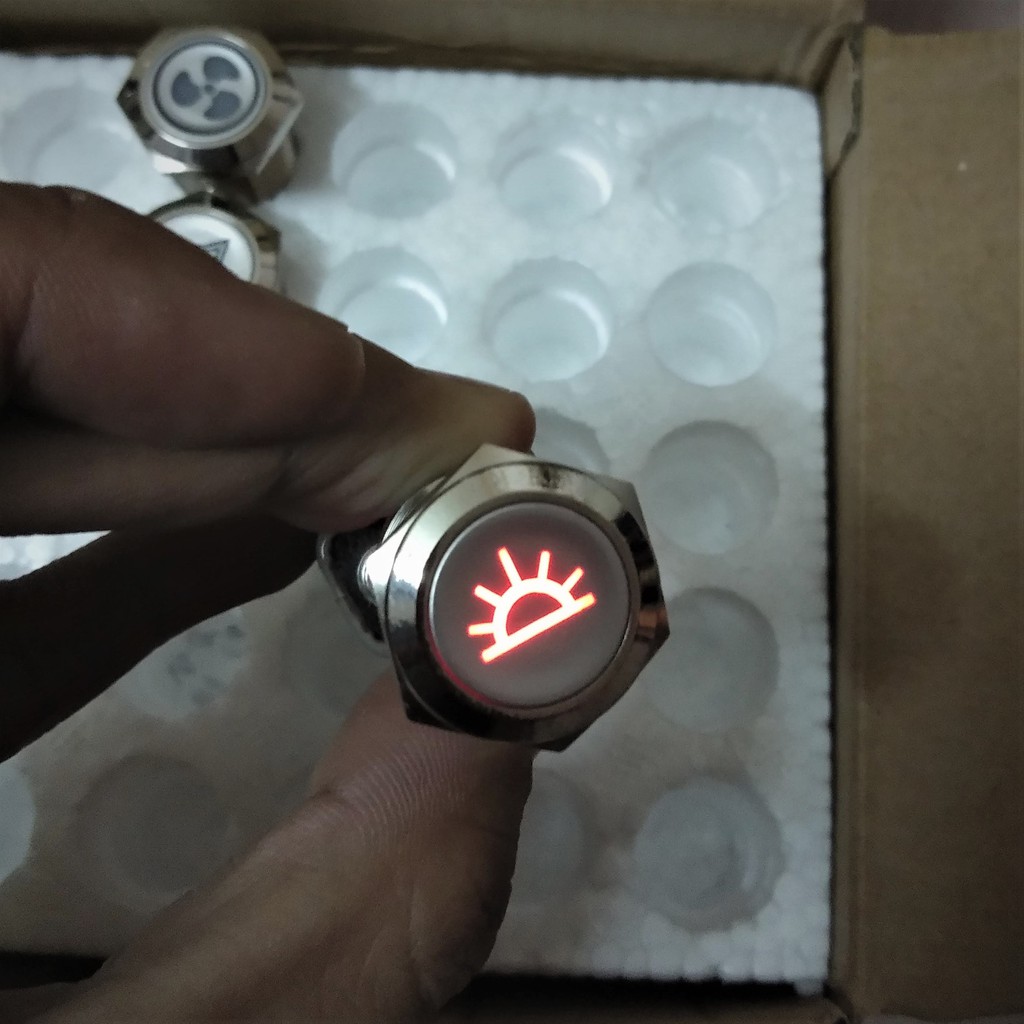 Công tắc LED 19mm ký hiệu nhấn khóa 12V chống nước