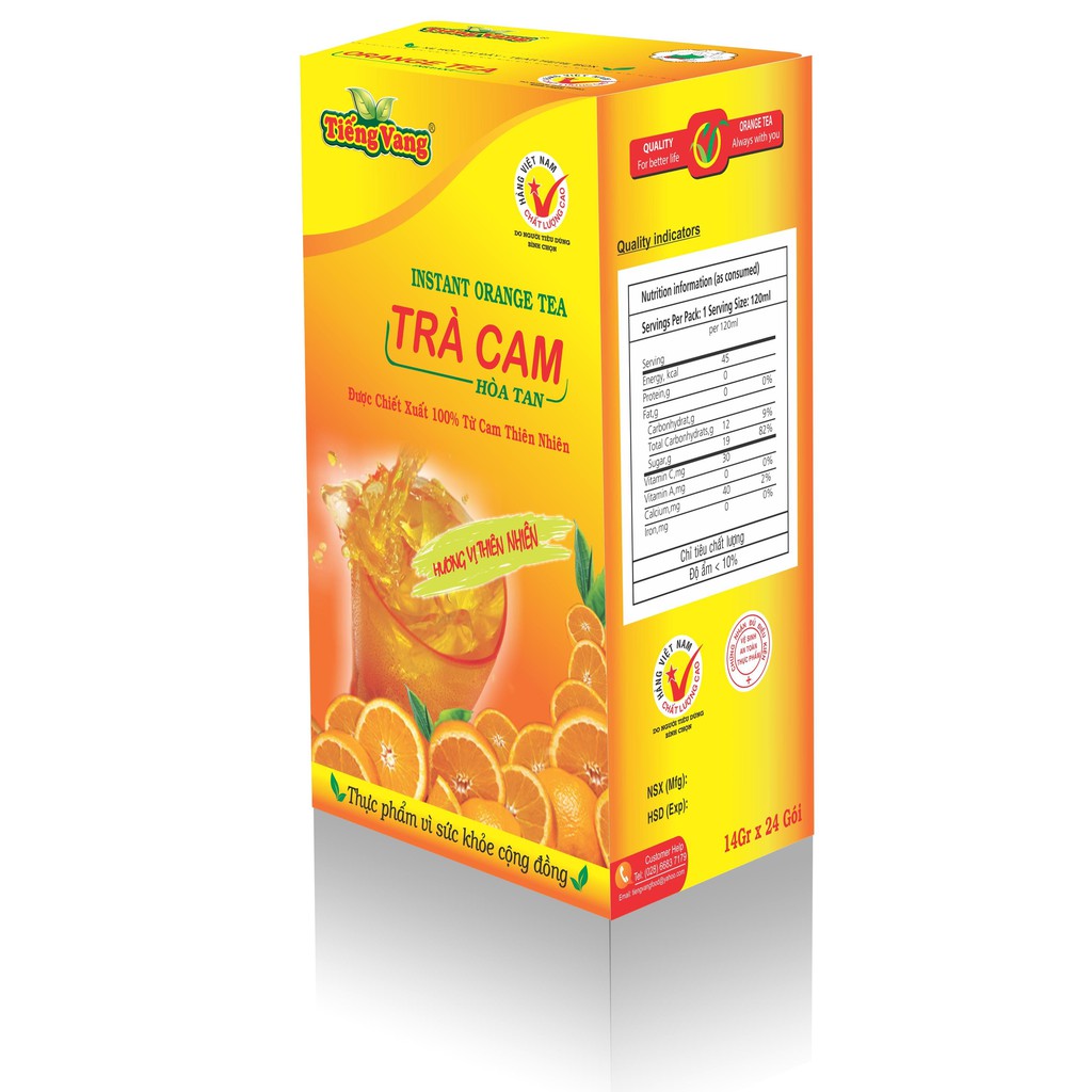 Trà cam hòa tan thương hiệu Tiếng Vang giúp giải khát tăng sức đề kháng
