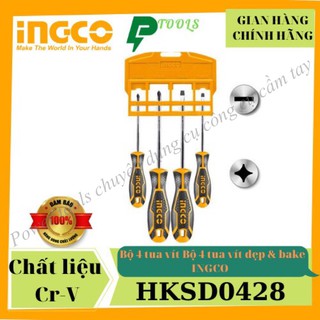 Bộ 4 tua vít dẹp & bake ingco hksd0428