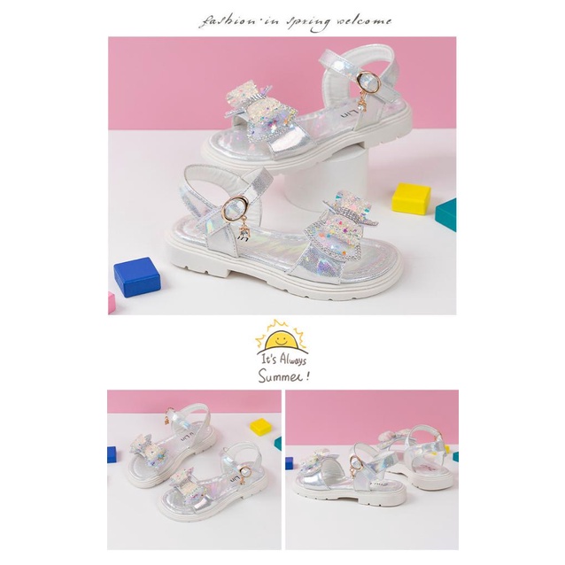 Sandal bé gái đi học đi chơi nơ đính đá xinh xắn phong các công chúa đế mềm êm chân [SDG29]