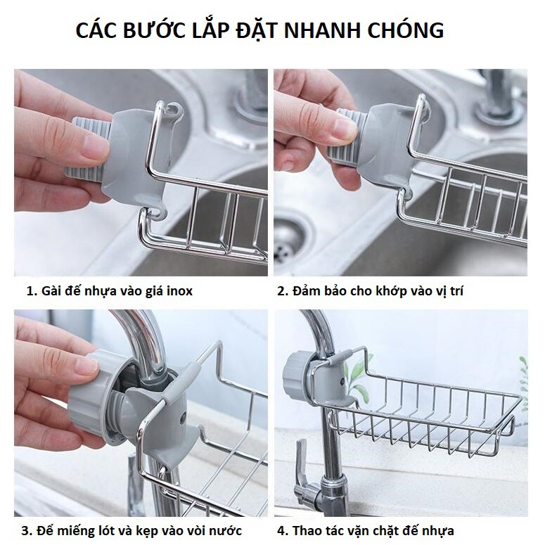 Giá Inox Treo Vòi Nước Cho Nhà Bếp, Giá Để Đồ Như Giẻ Rửa Bát, Chén Đĩa và Miếng Cọ Nồi, Chảo, Khô Ráo. TakyHome 4010