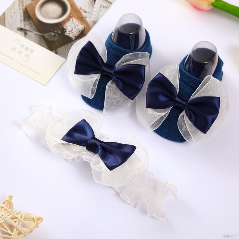 Set 2 băng đô vải cotton đính nơ xinh xắn cho bé gái