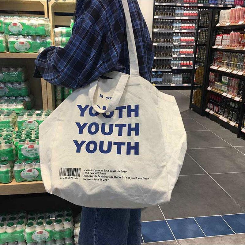 Túi Xách Nữ Vải Canvas Cỡ Lớn In Chữ Phong Cách Hàn Quốc Mới