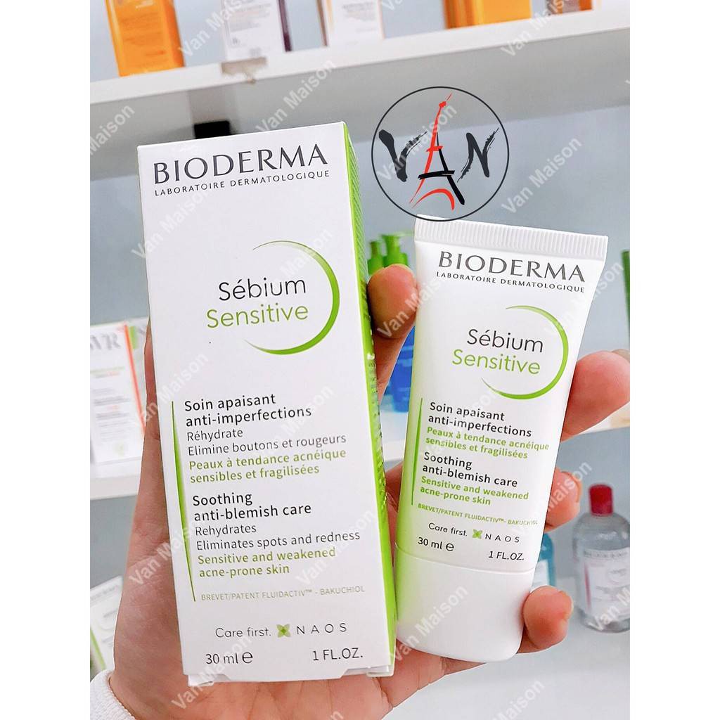 Kem dưỡng ẩm bioderma sebium sensitive giảm mụn chăm sóc da mụn, nhạy cảm 30ml