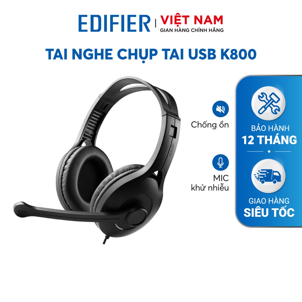Tai nghe chụp tai có mic EDIFIER USB K800 - Bản quốc tế mới nhất - Chống ồn - Chân cắm USB - chính hãng