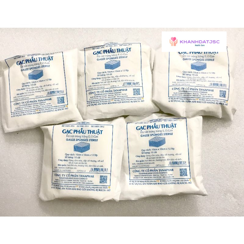 Gạc phẫu thuật, băng vết thương tiệt trùng Tanaphar 10cm x 10cm