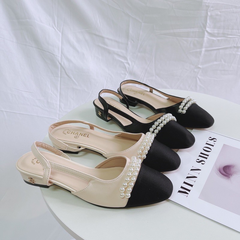 Giày cao gót nữ quai hậu da mềm đính ngọc thời trang MINN SHOES (D51)
