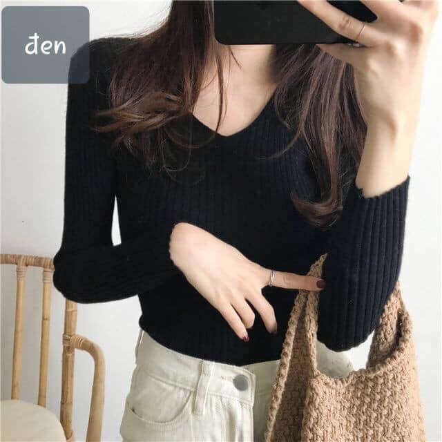 SH004 Áo Len Tăm Cổ Tim Dài Tay Giữ Nhiệt Ôm Body Chất Mềm Mịn Hàng Quảng Châu Xịn Xò