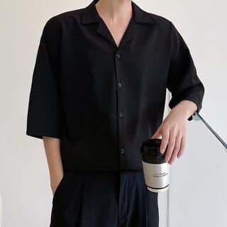 Áo Sơ Mi Ngắn Tay Nam Nữ Bigsize 38-105kg Cổ Vest Trơn Nude Và Đen Unisex