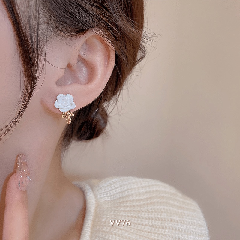 Bông tai hoa trắng nữ tính phong cách đơn giản thời trang thanh lịch Annie VV76