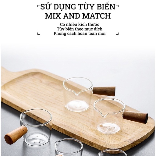 Cốc rót xốt thủy tinh tay cầm bằng gỗ BAMBOOO ECO trang trí decor bàn ăn