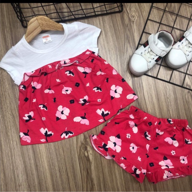 Bộ cotton 4c cộc tay bánh bèo bé gái 8-21 kg