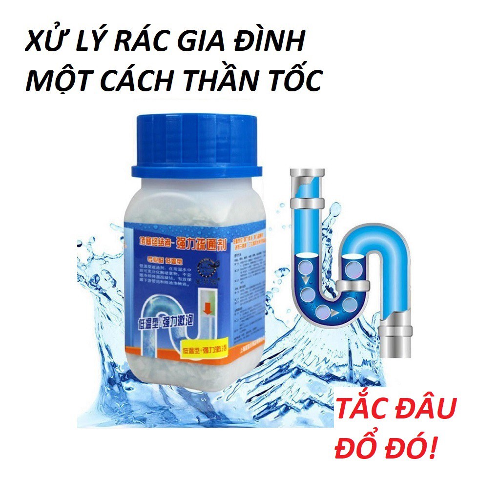 Bột thông tắc cống cực manh bồn rửa măt, bồn cầu, đường cống nắp xanh