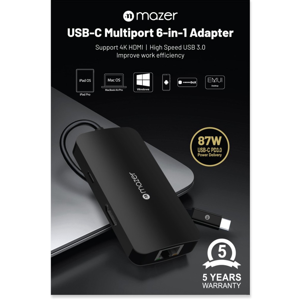 [Mã BMBAU200 giảm 200K đơn 699K] Cổng Chuyển Đổi Mazer USB-C 6-in-1 HUB