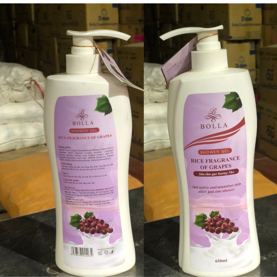 Sữa tắm nước hoa Bolla tinh chất gạo 650ml dưỡng ẩm thơm lâu trắng da toàn thân lưu hương lâu ,dịu nhẹ hàng chính hãng