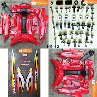 Bộ vỏ nhựa + Tem xe + Ốc Wave A, Alpha 2002 NHỰA ABS ghi màu ĐỎ CỜ