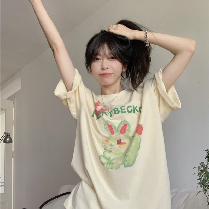 NRVP Áo Thun Nữ Ngắn Tay In Chữ Phong Cách Hàn Quốc