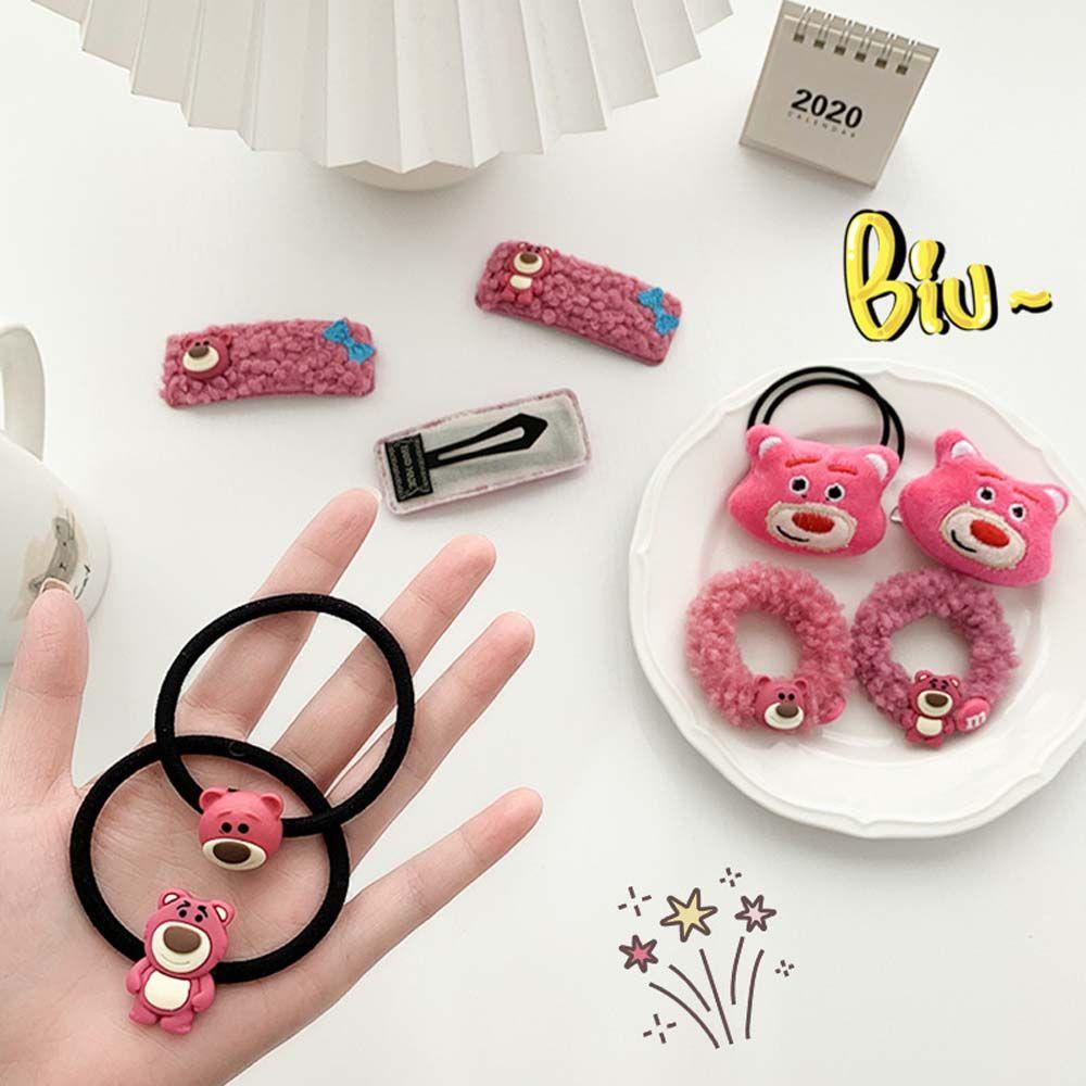 Kẹp Tóc Vải Lông Cừu Đính Hình Gấu Dâu Tây Hoạt Hình 15H Phong Cách Hàn Quốc Ngọt Ngào