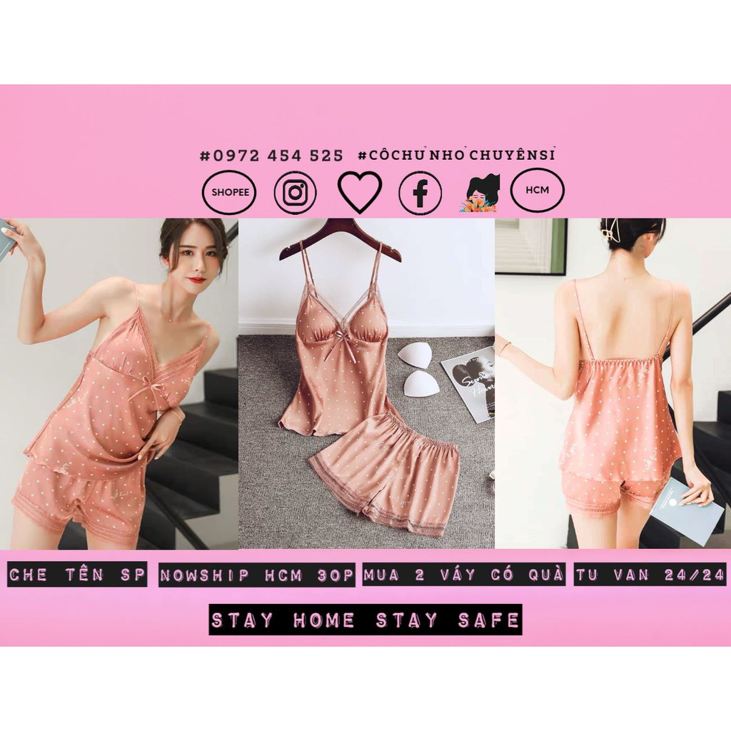 [NOW SHIP GIAO NHANH 1H]❣️FREE SHIP❣️LL641 -  Đồ ngủ lụa 2 dây - đồ ngủ lụa satin - Cô chủ nhỏ chuyên sỉ