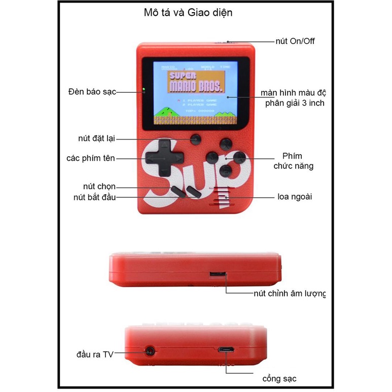 Máy Chơi Game Cầm Tay Sup 400 Game In 1 Retro Kèm Tay Cầm Chơi Game 2 Người - Có Dây Kết Nối Với Tivi - Bảo Hành 6 Tháng