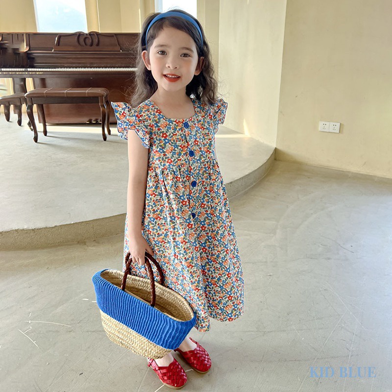 Đầm Hoa Hai Dây Dáng Chữ A Cột Dây Phong Cách Hàn Quốc Thời Trang Mùa Hè Cho Bé Gái