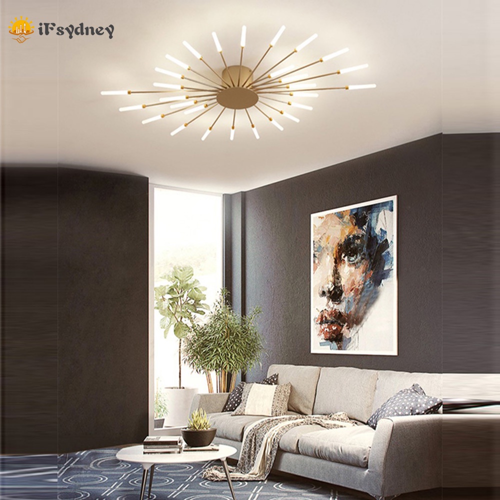 Đèn trần bóng LED bằng sắt màu vàng đen hiện đại phong cách Bắc Âu trang trí phòng khách/phòng ngủ