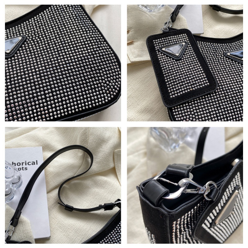 Set Túi Xách Đeo Vai + Ví Cầm Tay Đính Kim Cương Giả Đơn Giản Thời Trang 2022 Cho Nữ