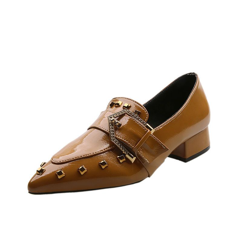 Giày Sandal Đen Gót Dày Mũi Nhọn Phong Cách Thời Trang Xuân Thu Anh Quốc