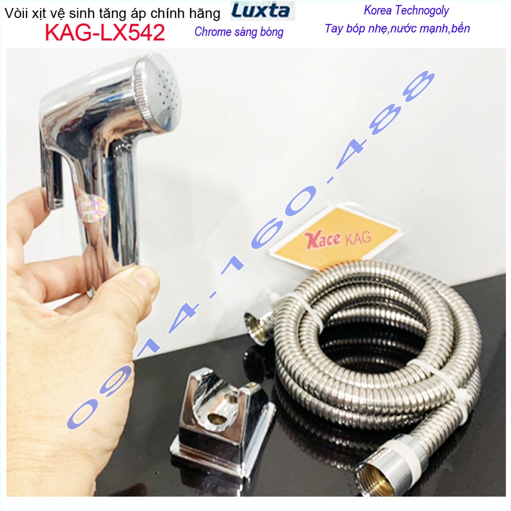 Vòi xịt vệ sinh Luxta KAG-LX542, dây xịt rửa nhà tắm màu Crome nước mạnh nhấn êm sử dụng tốt