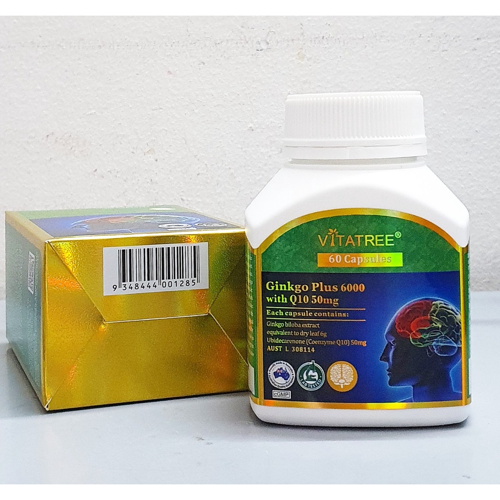 date 2025 - Bổ Não Ginkgo Plus 6000 with Q10 50mg hãng Vitatree Úc chai 60 viên capsules từ úc