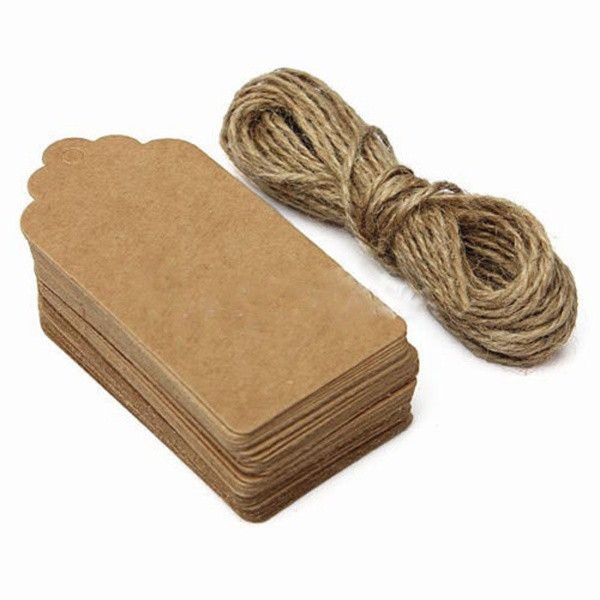 100 Giấy kraft kèm dây treo chưa có họa tiết dùng để trang trí thủ công cho tiệc cưới/ quà tặng