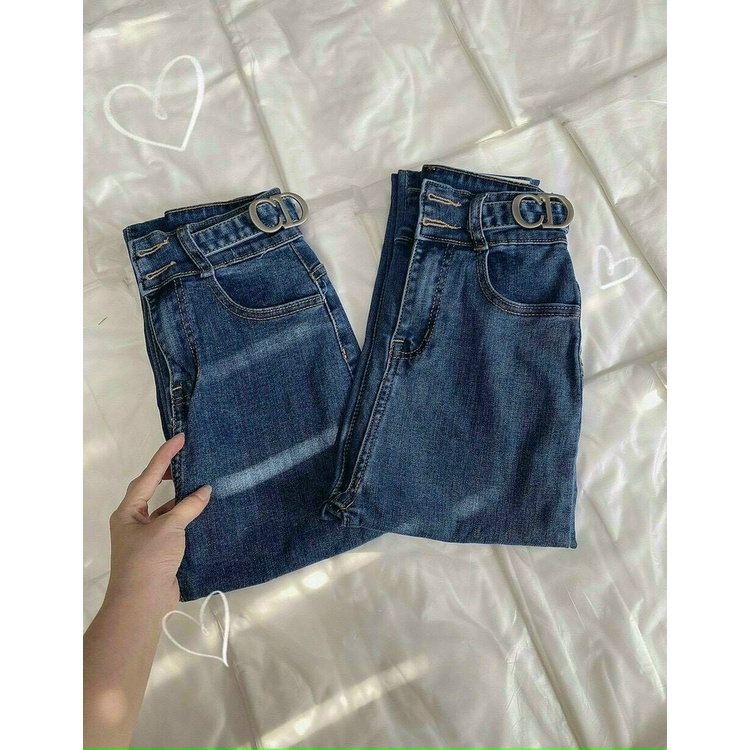 quần jean dài lưng cao chất co dãn 2 nút đính chữ cd sang trọng