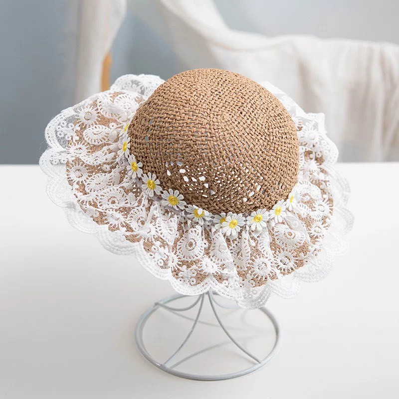 Mũ  Cói Ren Chống Nắng Phong Cách Công Chúa Hàn Quốc Cho Bé Gái (241)