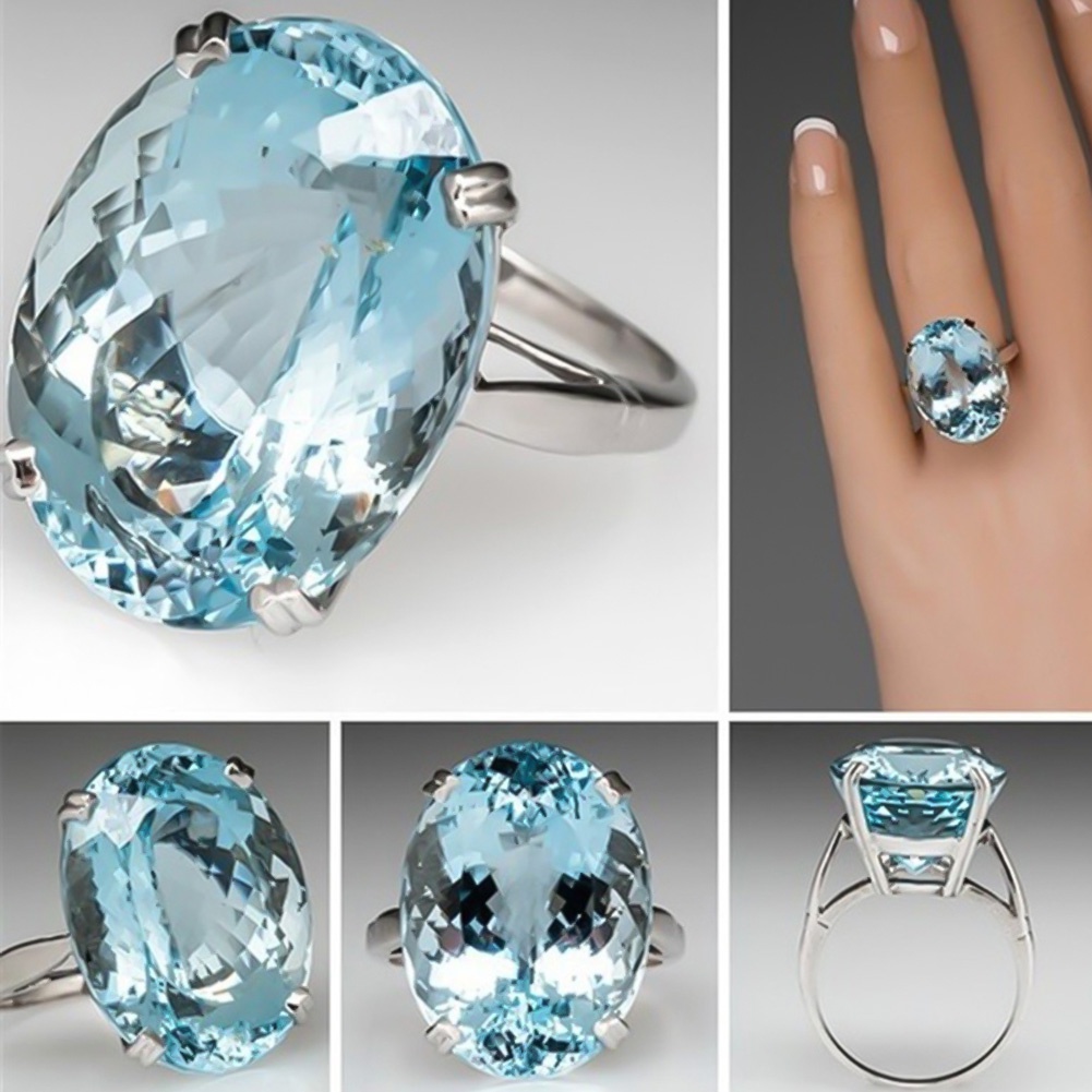 Nhẫn đính hôn đính kim cương nhân tạo hình oval thời trang