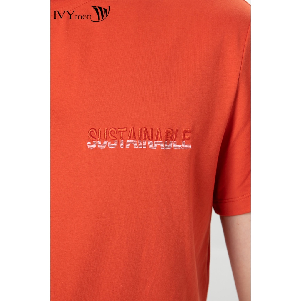 Áo thun nam thêu chữ sustainable IVY moda MS 57E3367