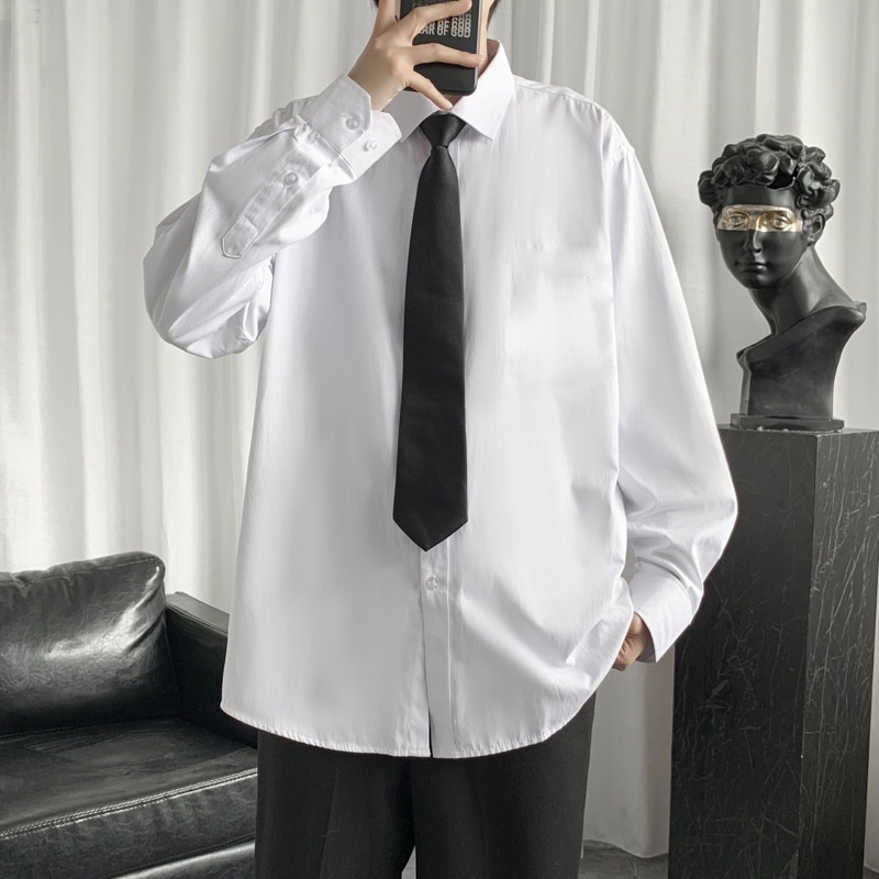 Áo sơ mi nam trắng trơn học sinh sinh viên Hàn Quốc vải lụa cotton không nhăn dài tay cổ tặng kèm cà vạt KB25 M.RO