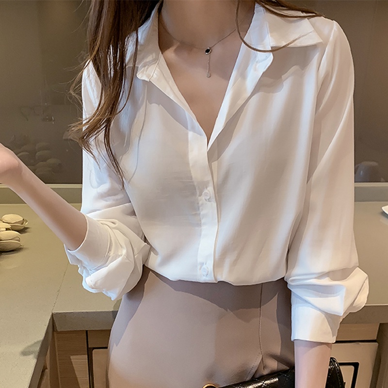 Áo Sơ Mi Tay Dài Dáng Rộng Màu Trơn Thiết Kế Mới Thời Trang Theo Phong Cách Hàn Quốc