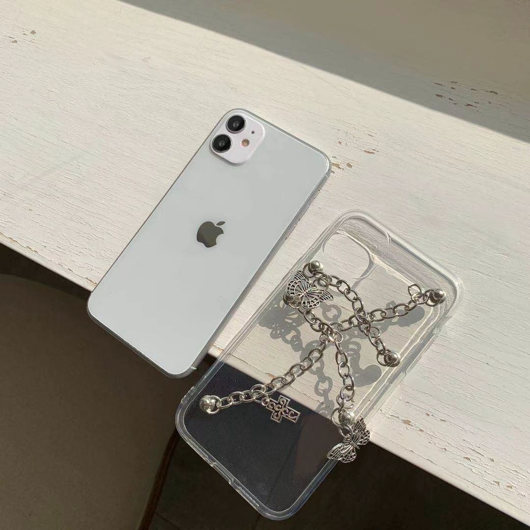 Vỏ điện thoại di động Apple Dây chuyền con bướm màu bạc cổ điển 11 iPhone12ProMax/x kim loại mềm