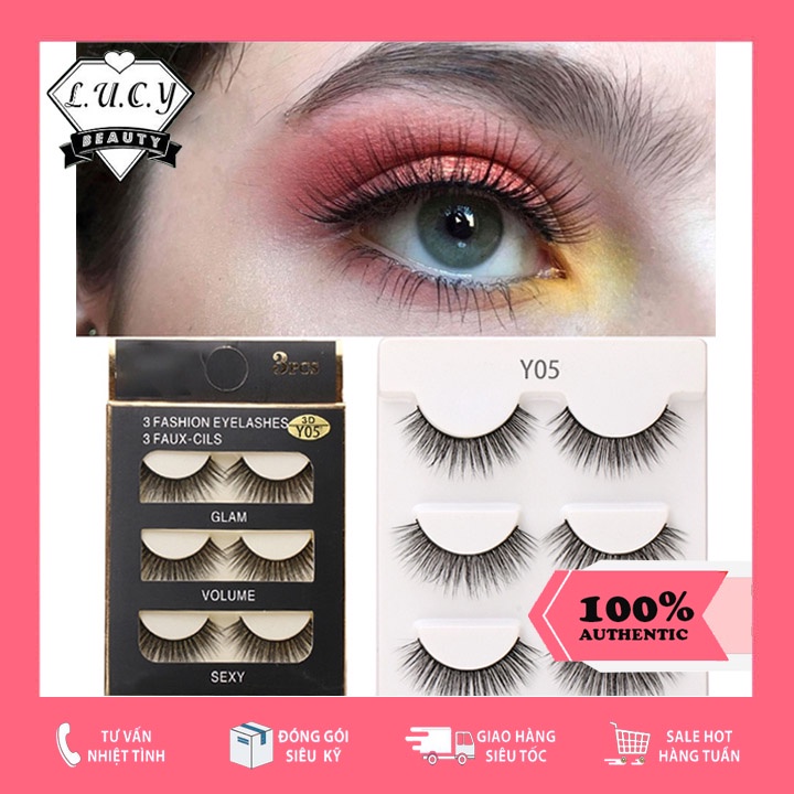 [ĐỦ MÃ] Mi chồn 3D 3 đôi Fashion Eyelashes Lucy Beauty mi giả siêu xinh đủ mã