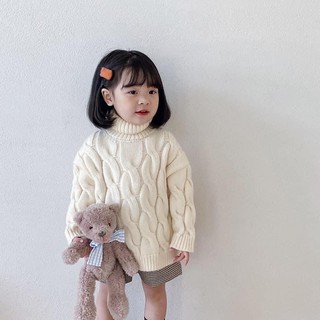 Áo len cao cổ vặn thừng bé gái