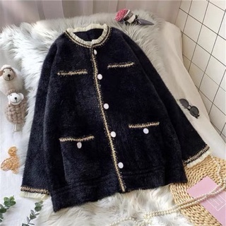 khoác lông viền bèo trắng