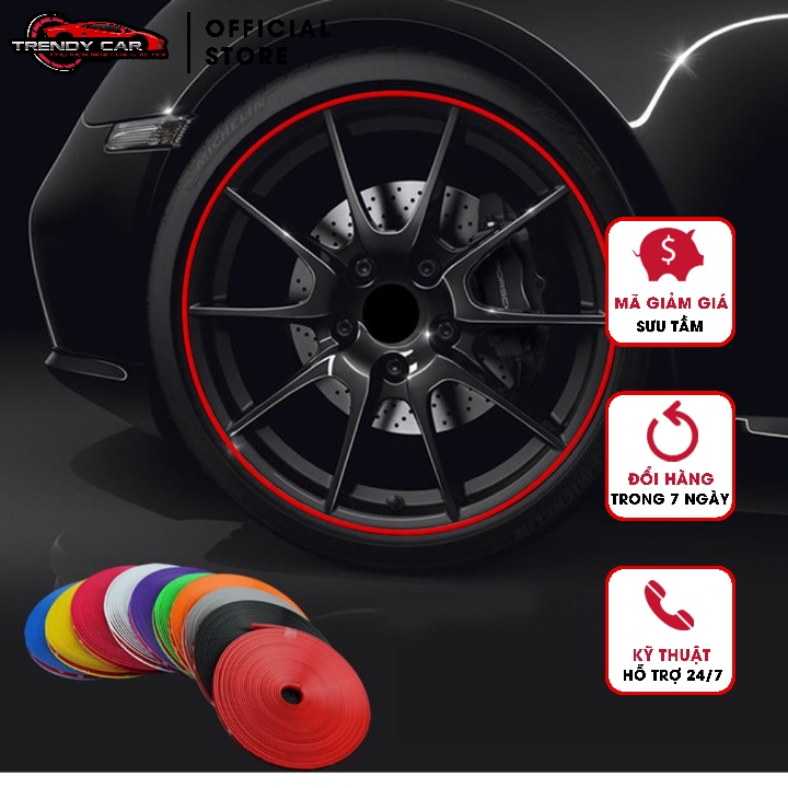 Freeship PK ô tô | chỉ viền bánh xe, nẹp chống xước lazang xe hơi,cao su dán viền trang trí bánh ô tô cuộn 8m chất lượng