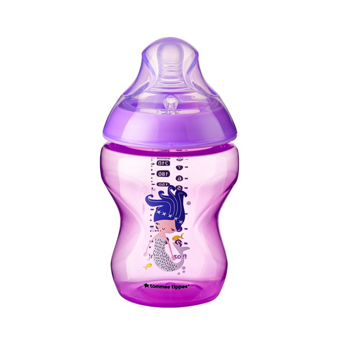 Bình sữa ty siêu mềm tự nhiên Tommee Tippee Closer to Nature 260ml, núm ty đi kèm 3-6 tháng – Tím