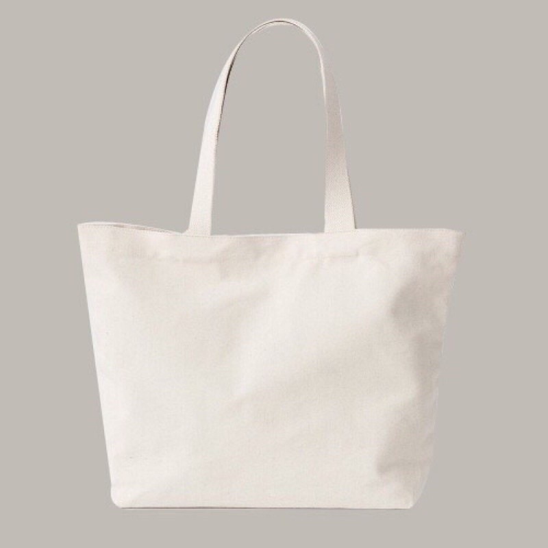Túi tote vải canvas màu trắng trơn, túi đeo vai đi du lịch, đi chợ có dây kéo