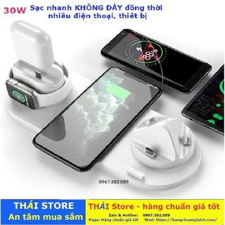Đế sạc không dây cao cấp sạc NHANH không dây 6 trong 1 công suất sạc 30W, sạc cùng lúc 6 thiết bị - (mã SA32)