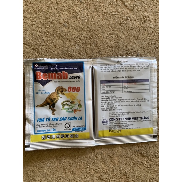 Bemab 52wg/ Emamectin52g/ sử dụng trên cây cảnh, cây ăn trái, cây rau màu.